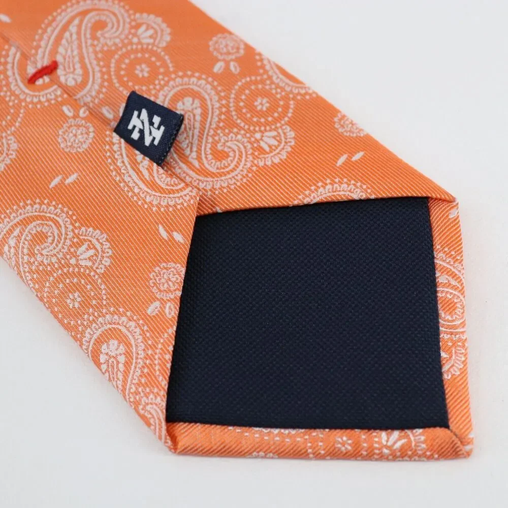 Izod Silk Neck Tie Men 58 in Silk Orange Peach Cream Paisley Floral Necktie Wide